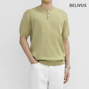 빌리버스 남성 니트 반팔 무지 헨리넥 버튼 티셔츠 BXR021