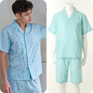 [비너스]남성잠옷 얇고 시원한 자연스러운 주름원단 크리즈 잔꽃나염 파자마 VPA4535M