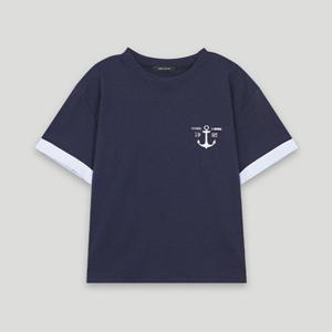 [코데즈컴바인] 스트라이프 소매단배색 자수티셔츠 (CKB-TS309W5)