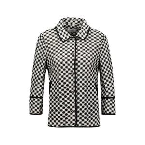 [벨리시앙]수입원단 펀칭 니트 카라 체크 재킷 JK4206