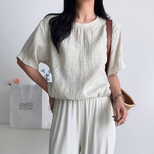 [한정수량] [플랜비컬렉션] 시어서커 밑단 스트링 블라우스_PD2506BL029B