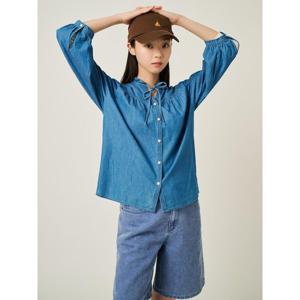 [빈폴레이디스] 데님 러플넥 리본 타이 7부 소매 블라우스  블루 (BF5764C57P)