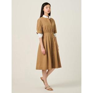 [빈폴레이디스] 라운드넥 풀오픈 소매볼륨 원피스  베이지 (BF5771C01A)