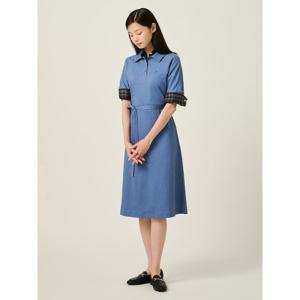 [빈폴레이디스] 피그먼트 소재 칼라 원피스  블루 (BF5771C05P)