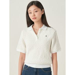 [빈폴레이디스] 주름 소재 반소매 폴로 티셔츠 화이트 (BF5742C991)