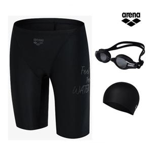 아레나 플로우라인 세트  A5FM1MF01 BLK (주머니백 증정) 일반 남성4부 실내수영복 수경 수모 3종세트
