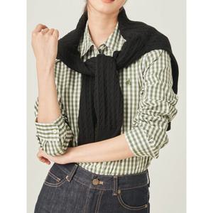 [빈폴레이디스] 코튼 깅엄 체크 슬림숏 셔츠 카키 (BF5864C07H)