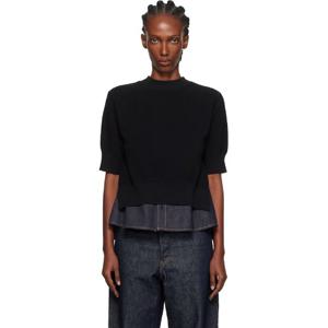 사카이 티셔츠 블랙   네이비 데님 니트 스웨터 252445F096005