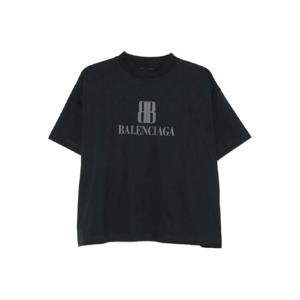 발렌시아가 로고 프린트 코튼 티셔츠 818431TSVU4