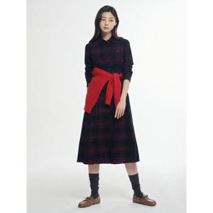 [빈폴레이디스] 홀리데이 체크 코듀로이 셔츠 원피스  블랙 (BF5X71C025)