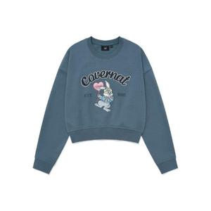 커버낫긴팔티 JQS CO2403CR73-DB 우먼 크롭 클로버니 자수 맨투맨 Dark Blue