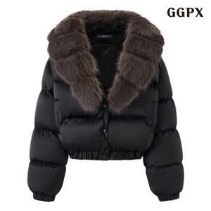 GGPX 페미닌 밑단 밴딩 퍼 탈부착 패딩 점퍼 (GPDJJ017D)