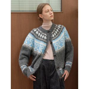 [나인식스뉴욕]리본 패턴 배색 더플 니트 울 가디건 (NP4CK018L0