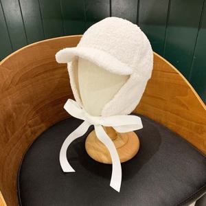 러블리 리본 귀달이 모자(화이트) 여성 방한 겨울모자