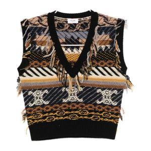 셀린느 프린지 패턴 브이넥 니트 조끼 RY0LU0V65 19BD