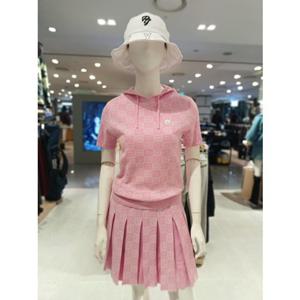 [파리게이츠] 26SS봄 여성 스마일 블록패턴 후드 반팔니트 (521F1SR281PK)