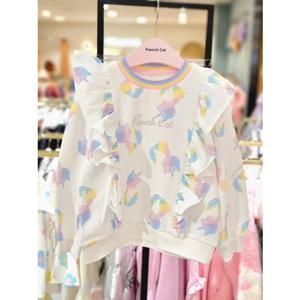 [프렌치캣 9D] 아이보리 고양이 나염 맨투맨 (Q51DST080S)