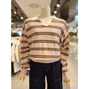 ab.fz V넥 카라 배색 스트라이프 니트 (ABXA1HW52B) US