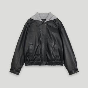 [코데즈컴바인] 탈착 니트후드 신세틱레더 점퍼 (CKC-LE501W9)