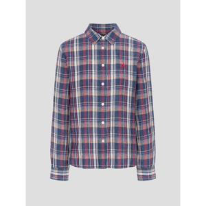 [빈폴레이디스] 리넨 네이비 체크 슬림숏 셔츠 네이비 (BF6364C06R)