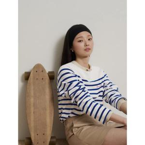 [빈폴레이디스] 스트라이프 보트넥 티셔츠 블루 (BF6241N02P)