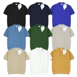 남자 버튼 카라넥 솔리드 반팔 니트티 AT-KNH-Q001-네이비