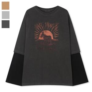 남자 선셋 피그먼트 레이어드 긴팔 티셔츠 ML-TSA-Q002-차콜