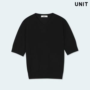 [유닛] 블랙 고아 브이넥 니트 풀오버 UFLKVN220N-08