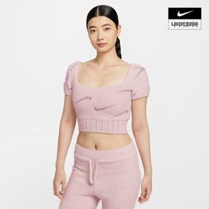 나이키 우먼스 스포츠웨어 코지 부클레 슬림 반팔 크롭 니트 탑 HV2771-667 386780