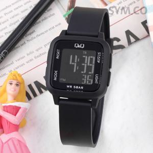 큐앤큐 G02A-002VY 사각 스퀘어 디지털 올블랙 어린이 방수 아동 우레탄 시계 d