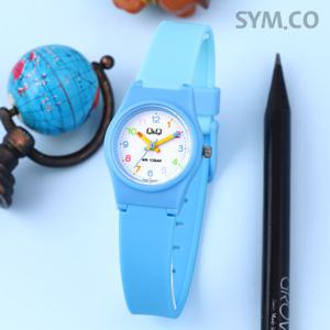 큐앤큐 V28A-004VY 미니멀 라운드 컬러풀 블루 어린이 아동 우레탄 시계 d