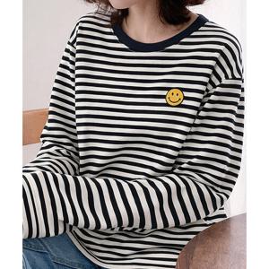 [위시드]스마일 단가라 긴팔 티셔츠 (WIDATS008)