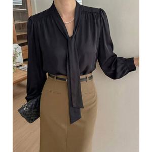 [위시드]셔링 타이넥 긴팔 블라우스 (WIDABL007)