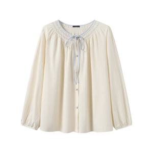 [르샵]리본 스트랩 셔링 긴팔 블라우스 (DQ1BA020A)