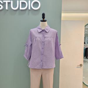 [수스]소매리본 잔체크 셔츠  S262BSH453/그린,바이올렛_YS