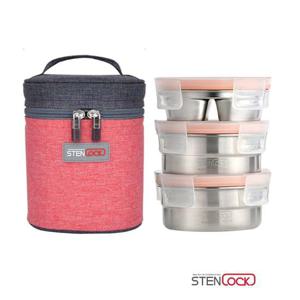 스텐락 퓨어 원형 스텐도시락 도시락 소 3단