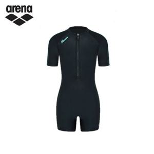 아레나 A5SL1LI01 BLK 카이아 여성 반팔 브라컵내장 지퍼형 3부 반신 수영복