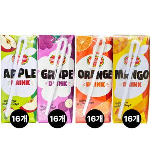 델몬트 드링크팩 16팩씩 190ml x 64팩 오렌지 망고 사과 포도