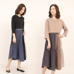 애비뉴투지 엄마옷 모니카 삼색 플리츠 봄 가을 원피스 O10003