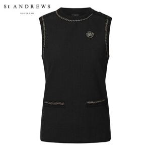 [세인트앤드류스] 여성 트위드 배색 라운드 니트 베스트 821B1SV152_BK