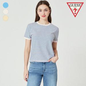 [게스]게스 여성  립 배색 골지 스트라이프반팔티_K OO2K1477