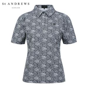 [세인트앤드류스] 여성 퍼프 슬리브 칼라 반팔 티셔츠 821D2TO402_BK