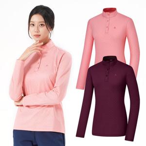 콜핑 2004TK461W 기모 보온 스판 도트무늬 여자 겨울 등산 반목 버튼 긴팔 티셔츠