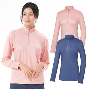 콜핑 2103TK421W 스트라이프 패턴 본딩 여자 가을 등산 긴팔 집업 기모 티셔츠