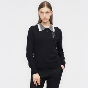 [링스] 여성 뜨개에리 꽃 포인트 스웨터 L21D3SR253_BK