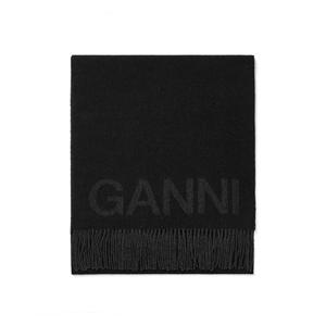 GANNI A3905 099 인타르시아 로고 울 프린지 머플러