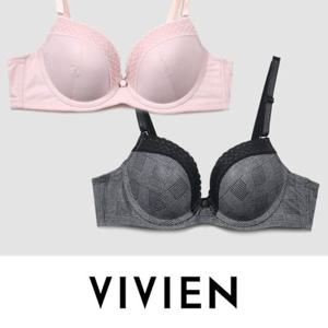 비비안 고급 체크 레이스 와이어 몰드 C컵 브라