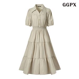 [지지피엑스]캉캉 카라넥 밴딩 롱 원피스 (GPBOW041D)