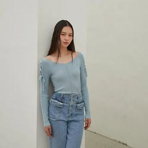 [에고이스트]소매 레이스업 와이드 V넥 슬림 풀오버 EQ3KL866