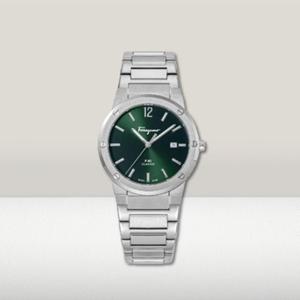 남성 페라가모 F-80 클래식 쿼츠 41mm 그린 실버 스틸 SFDT02123